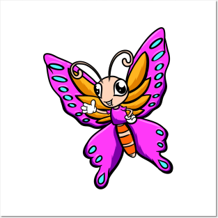 Cute Anthropomorphic Human-like Cartoon Character Butterfly in Clothes Posters and Art